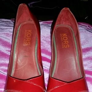 Michael Kors Red Patent Leather Open Toe Heels